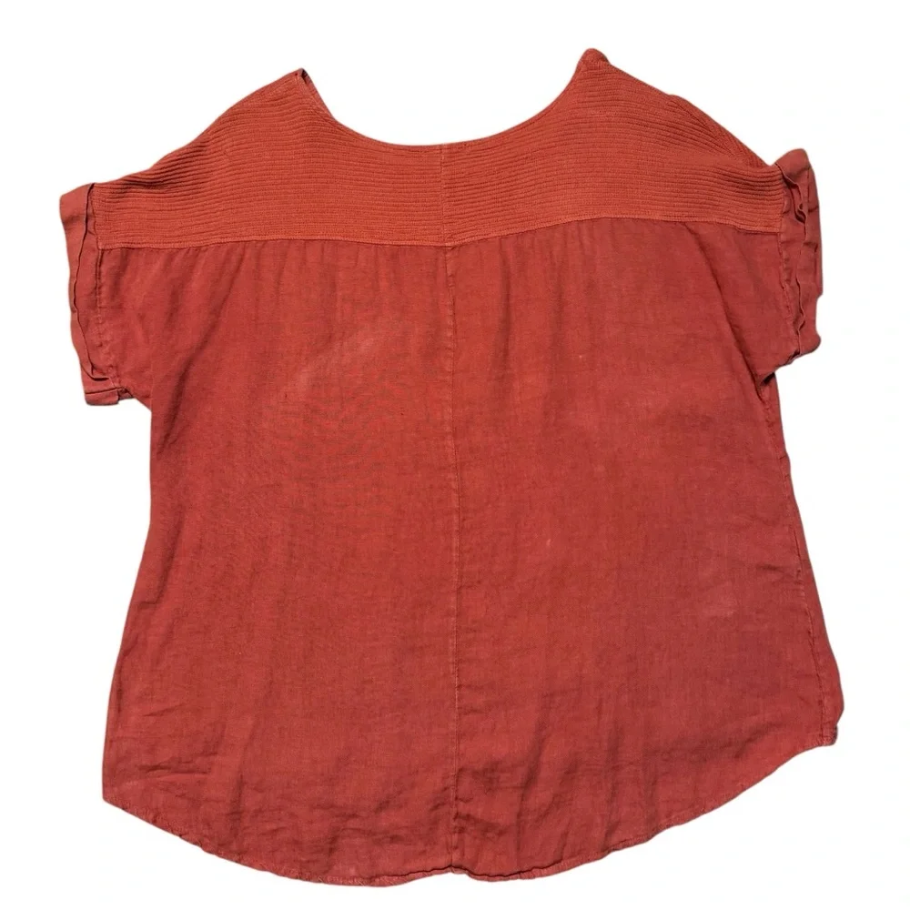 Lungo L' Arno Short Sleeve Shirt Orange Red Womens 100% Linen Size 1X - Picture 2 of 6